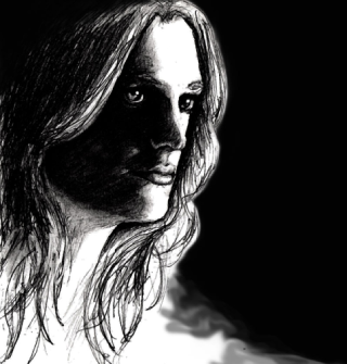 drawing of woman in the shadows in charcoal