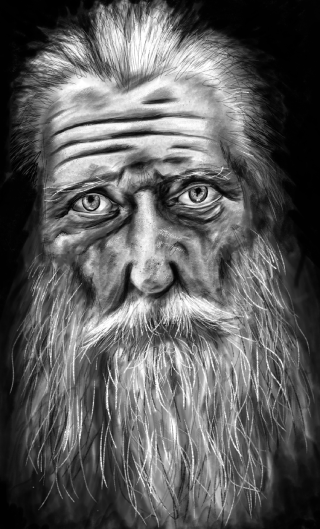 digital black and white portrait sketch of old man